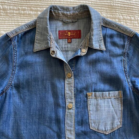 7 for All Mankind Denim Chambray Two Tone Snap Button Down Shirt Size XS - Picture 4 of 10